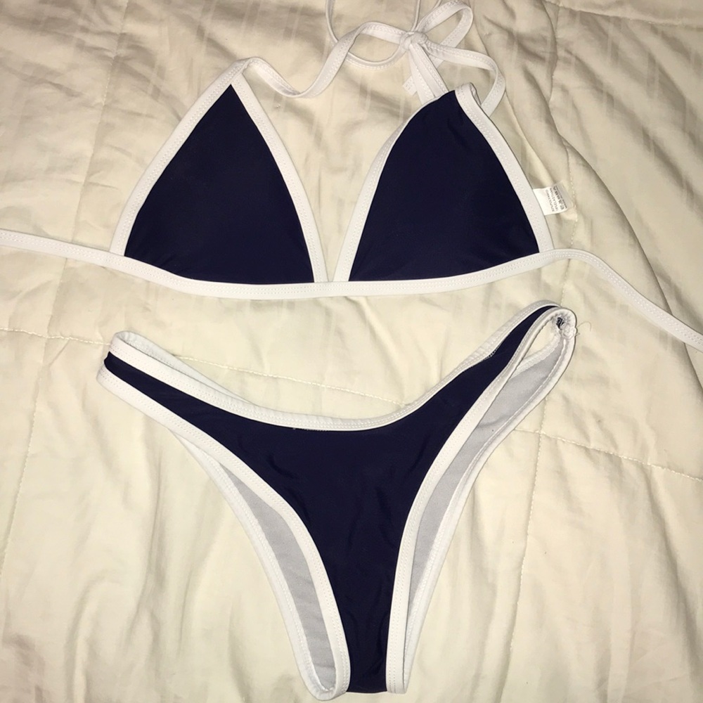 Navy and white bikini